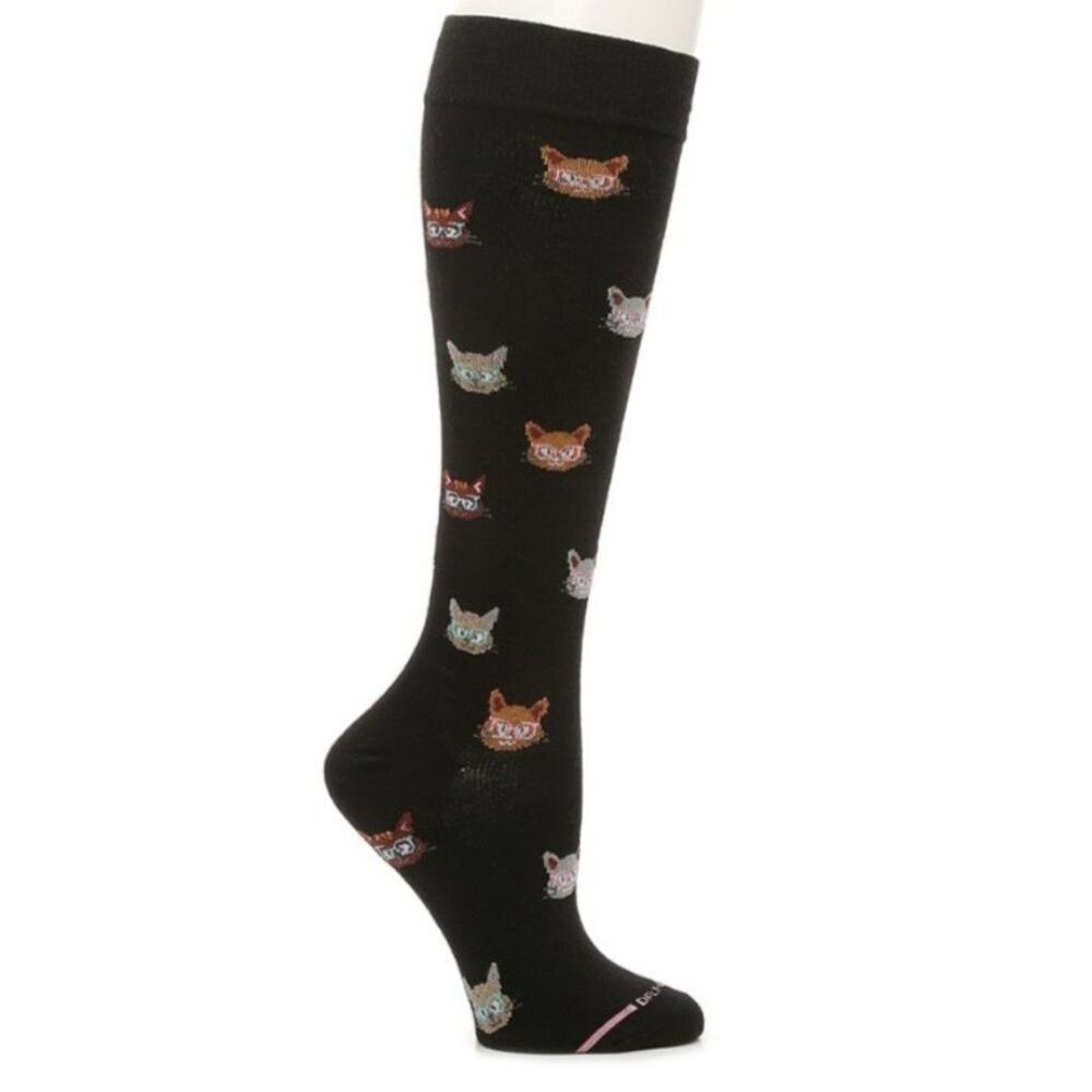 Dr Motion Cats In Glasses Mild Compression Knee Socks Size 9-11 Shoe 4-10 New - Picture 9 of 10